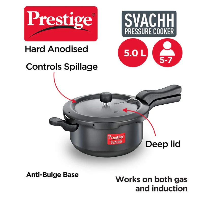 Prestige Svachh Pressure Pan, With Deep Lid For Spillage Control, Outer Lid, Aluminium, Black - Image 2