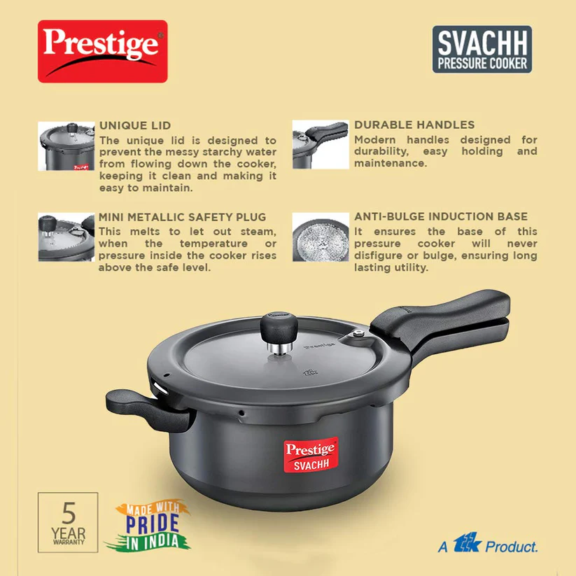Prestige Svachh Pressure Pan, With Deep Lid For Spillage Control, Outer Lid, Aluminium, Black - Image 4
