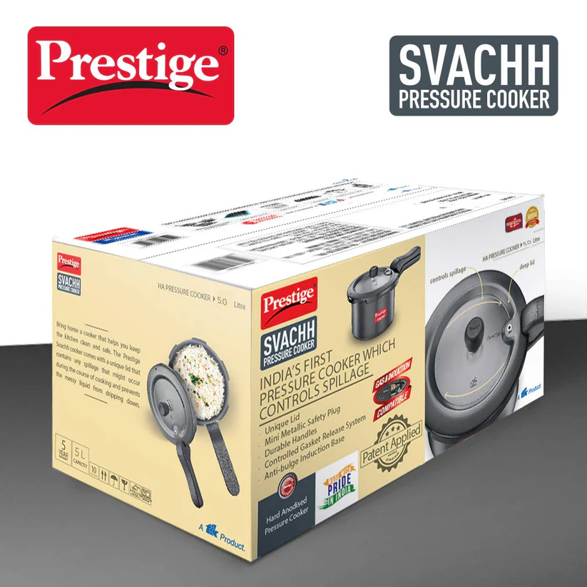Prestige Svachh Pressure Pan, With Deep Lid For Spillage Control, Outer Lid, Aluminium, Black - Image 5