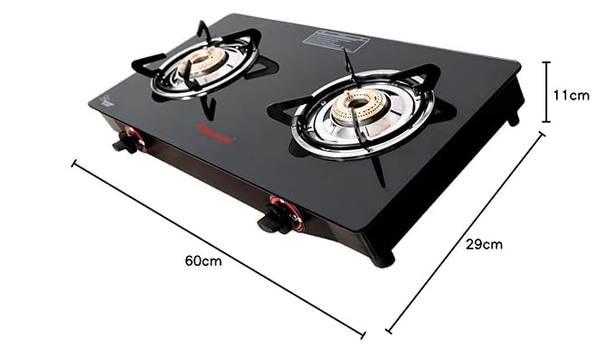 Butterfly Smart 2 Burner Glass Top Gas Stove | Manual Ignition | Scratch Resistant Toughened Glass | Brass Burners | Skid-proof Legs | 1 Year Manufacturer's Warranty | Black - Image 2