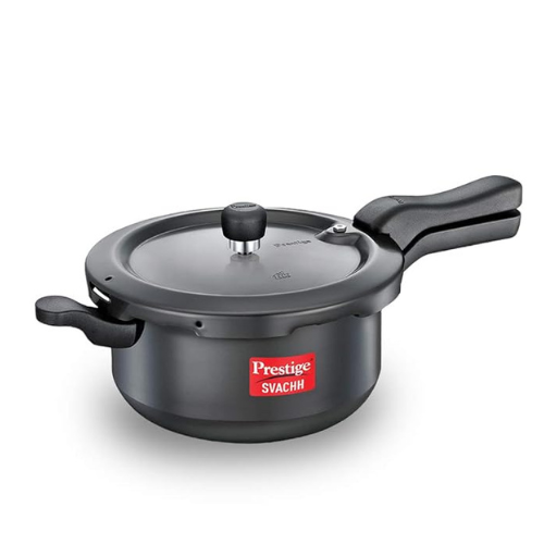 Prestige Svachh Pressure Pan, With Deep Lid For Spillage Control, Outer Lid, Aluminium, Black